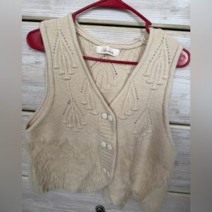 Cream Sleeveless Knit Button Sweater Vest